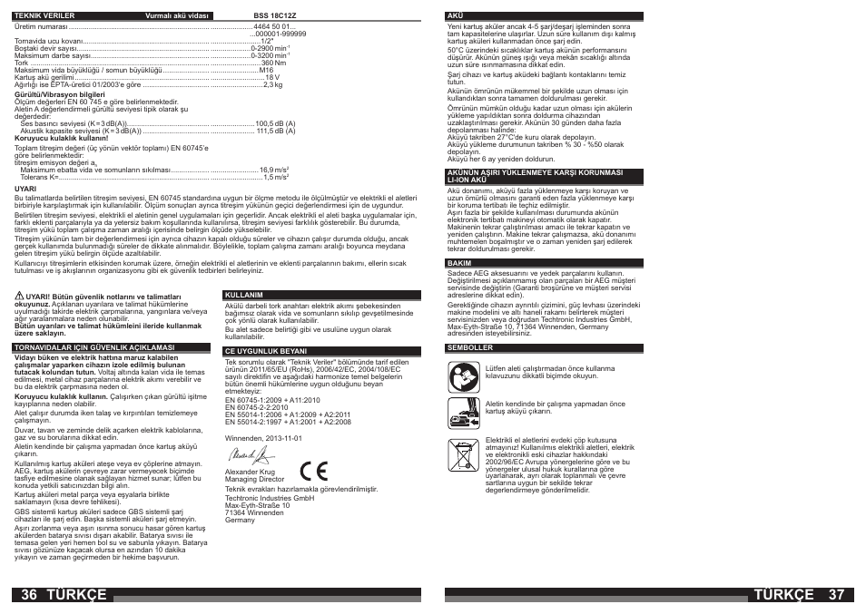 Türkçe | AEG BSS 18C 12Z User Manual | Page 19 / 35