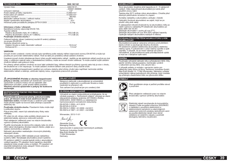 Česky | AEG BSS 18C 12Z User Manual | Page 20 / 35