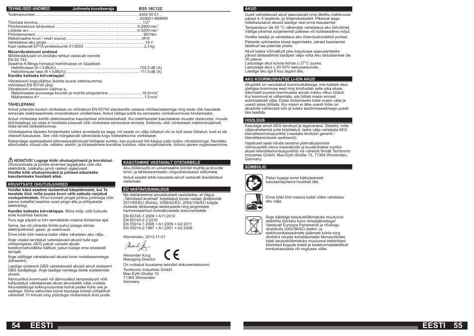 Eesti | AEG BSS 18C 12Z User Manual | Page 28 / 35