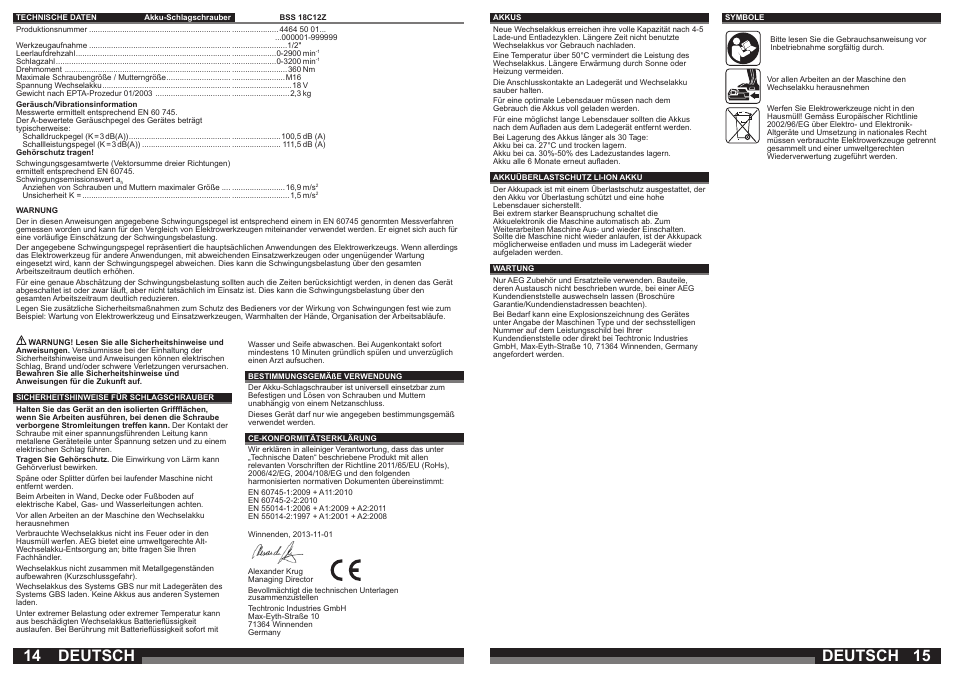 Deutsch | AEG BSS 18C 12Z User Manual | Page 8 / 35