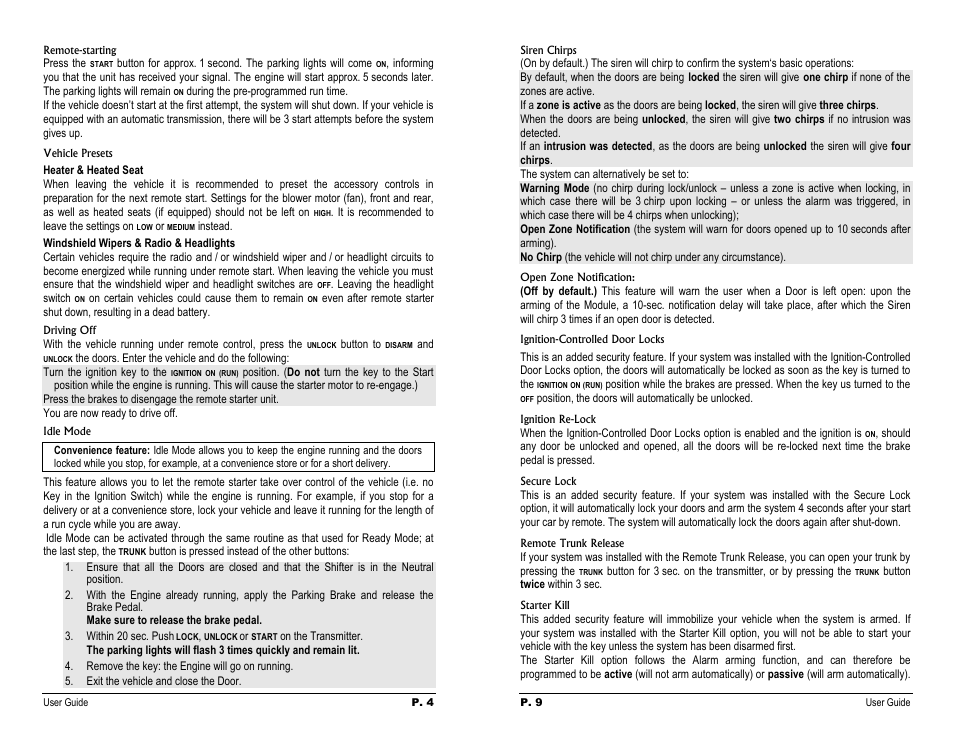 Remote-starting, Vehicle presets heater & heated seat, Idle mode | Siren chirps, Ignition-controlled door locks, Ignition re-lock, Secure lock, Remote trunk release, Starter kill | Autostart AS-6265iSH User Manual | Page 4 / 6