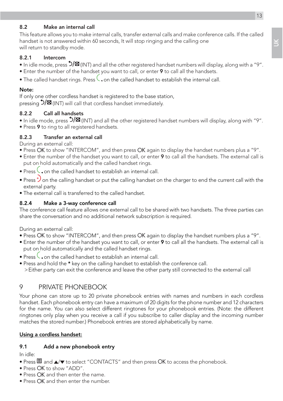 9 private phonebook | AEG Voxtel S110 combo User Manual | Page 13 / 24