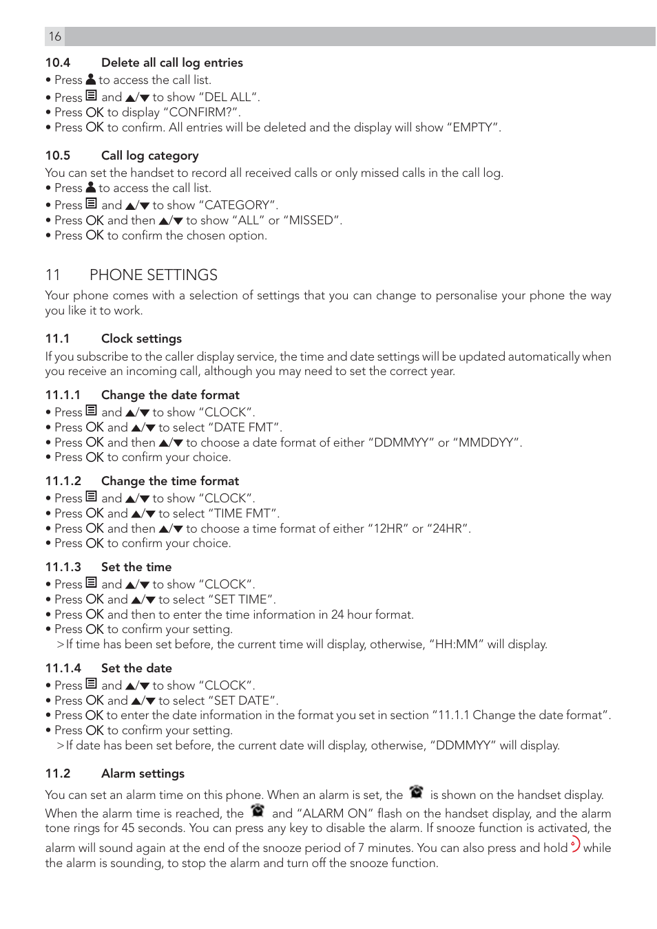 11 phone settings | AEG Voxtel S110 combo User Manual | Page 16 / 24
