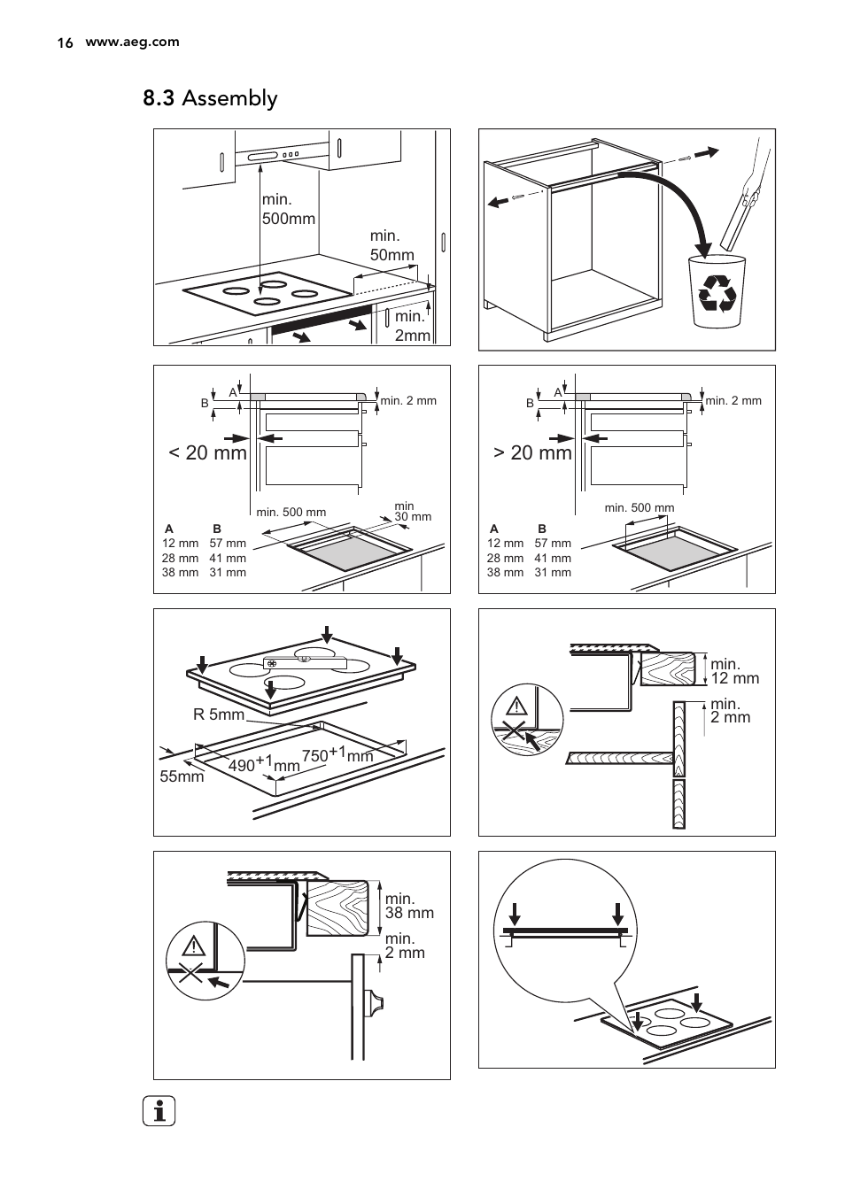 3 assembly, 20 mm | AEG HK654400XB User Manual | Page 16 / 24