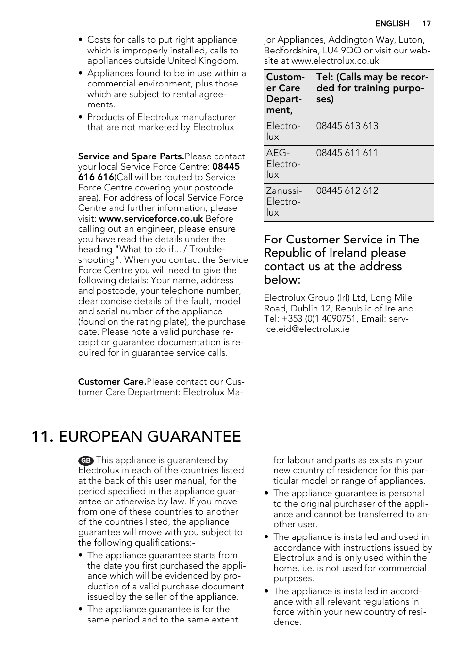 European guarantee | AEG HK953400FB User Manual | Page 17 / 20