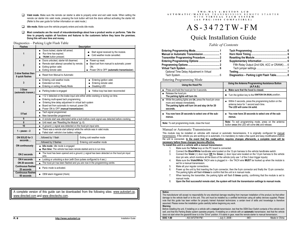 Autostart AS-3472TW-FM User Manual | 4 pages