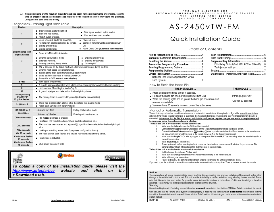 Autostart AS-2450vTW-FM User Manual | 4 pages