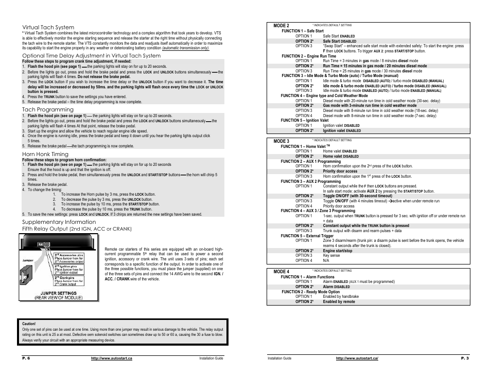 Virtual tach system, Tach programming, Horn honk timing | Supplementary information fifth relay output | Autostart AS-2450vTW-FM User Manual | Page 3 / 4