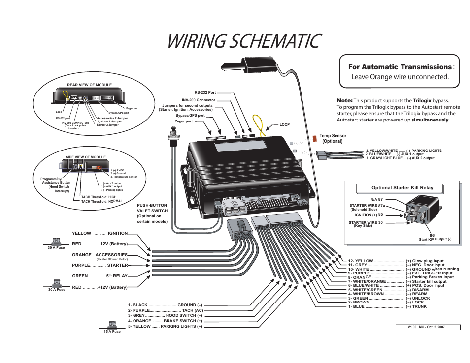 Leave orange wire unconnected, Wiringschematic, For automatic transmissions | Autostart AS-2450vTW-FM User Manual | Page 4 / 4