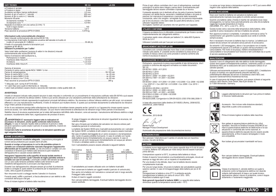 Italiano | AEG SE 3.6 User Manual | Page 11 / 35