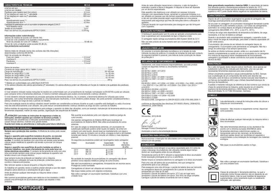 Portugues | AEG SE 3.6 User Manual | Page 13 / 35