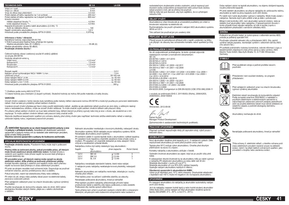 Česky | AEG SE 3.6 User Manual | Page 21 / 35