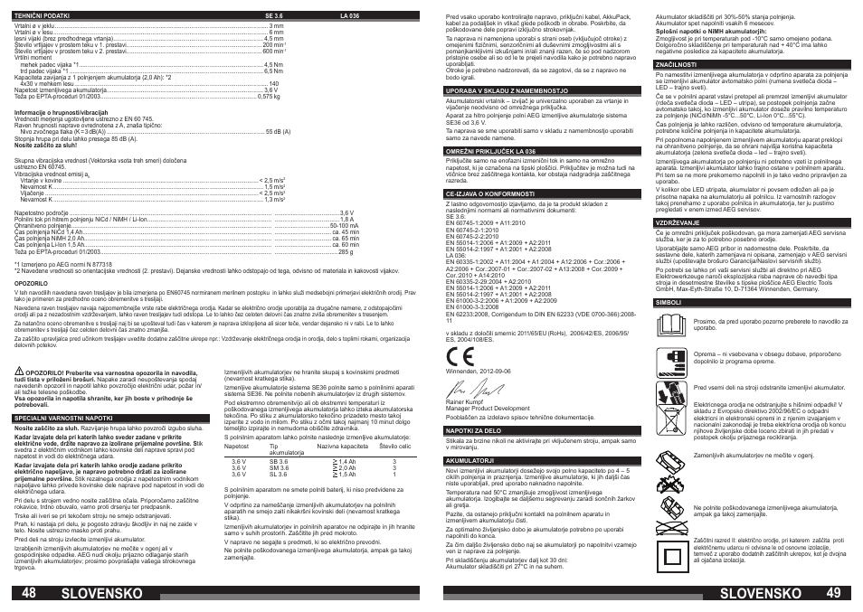 Slovensko | AEG SE 3.6 User Manual | Page 25 / 35