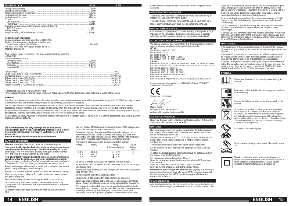 English | AEG SE 3.6 User Manual | Page 8 / 35