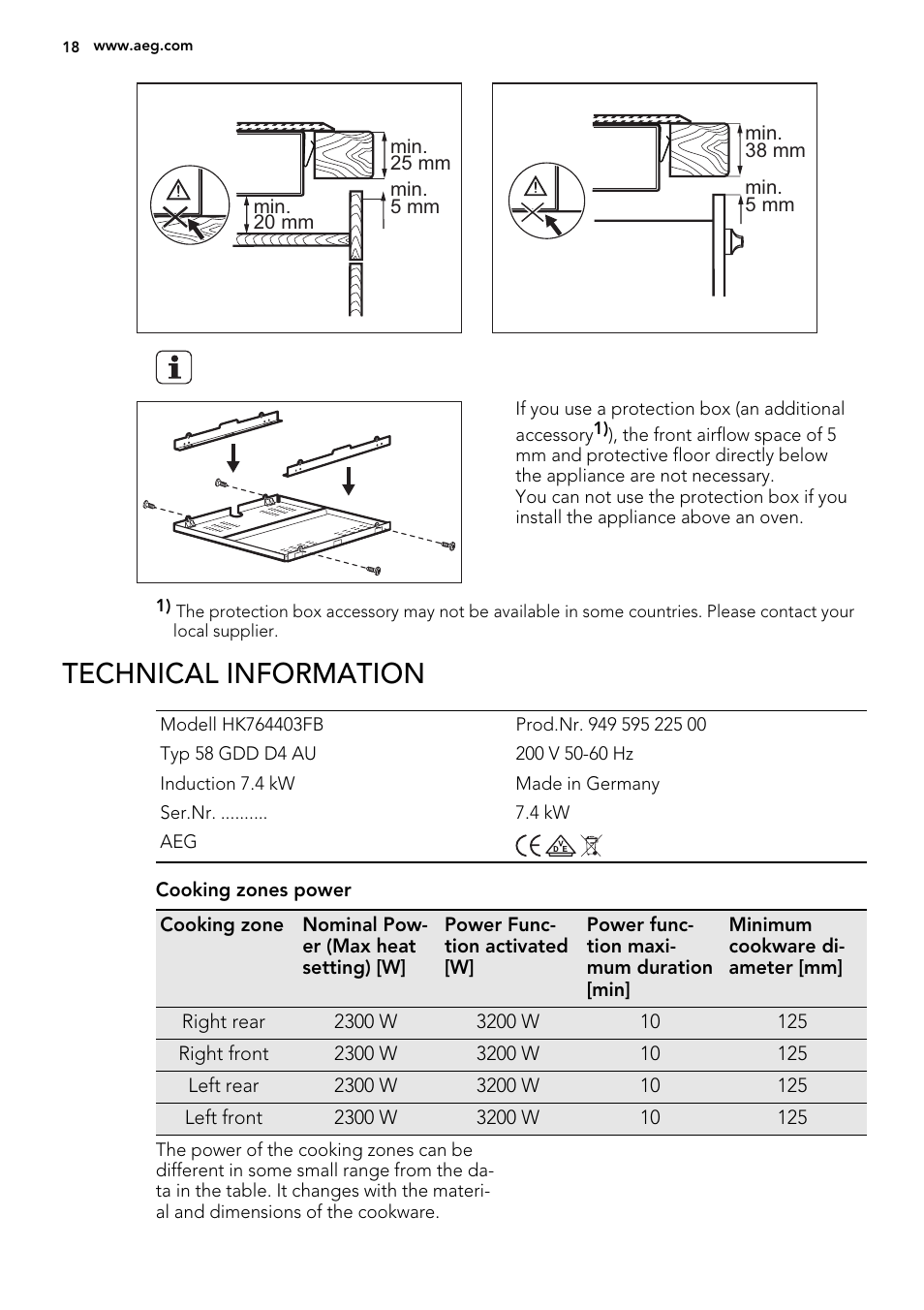 Technical information | AEG HG694340NB User Manual | Page 18 / 20