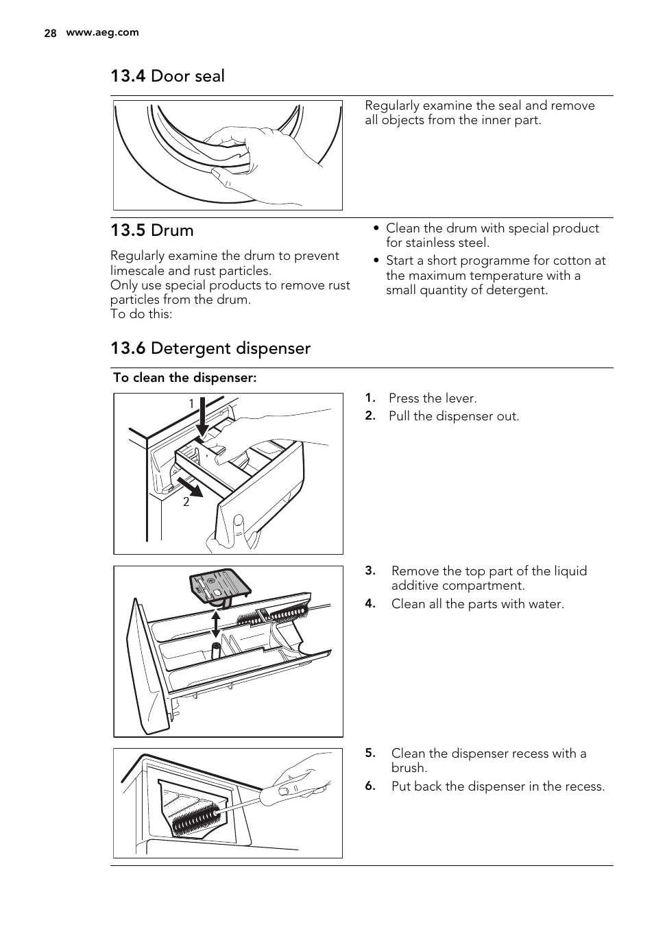 4 door seal, 5 drum, 6 detergent dispenser | AEG L99695HWD User Manual | Page 28 / 44