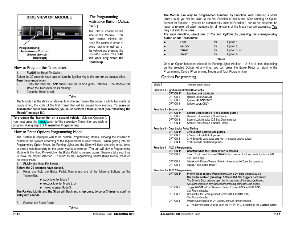 The programming assistance button (a.k.a. pab.), How to program the transmitter, How to enter options programming mode | Options programming | Autostart AS-6205i SH User Manual | Page 10 / 10