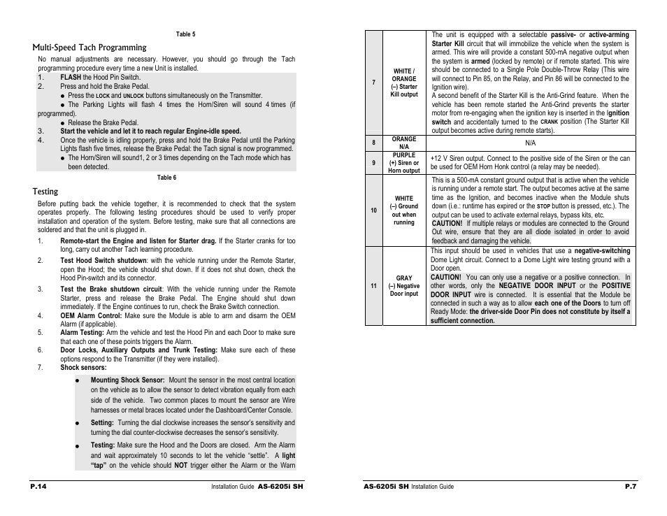 Multi-speed tach programming, Testing | Autostart AS-6205i SH User Manual | Page 7 / 10