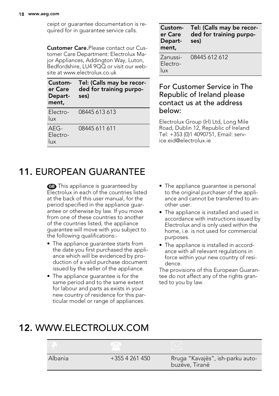 European guarantee | AEG HK874400FB User Manual | Page 18 / 24