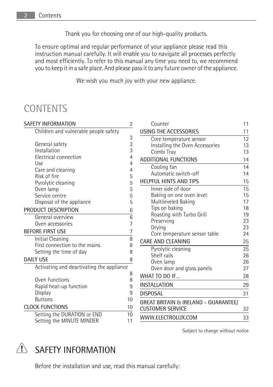 AEG BE3003021M User Manual | Page 2 / 36