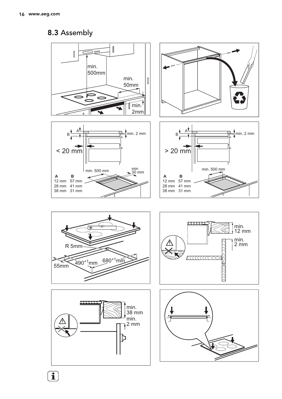 3 assembly, 20 mm | AEG HK854320FB User Manual | Page 16 / 24