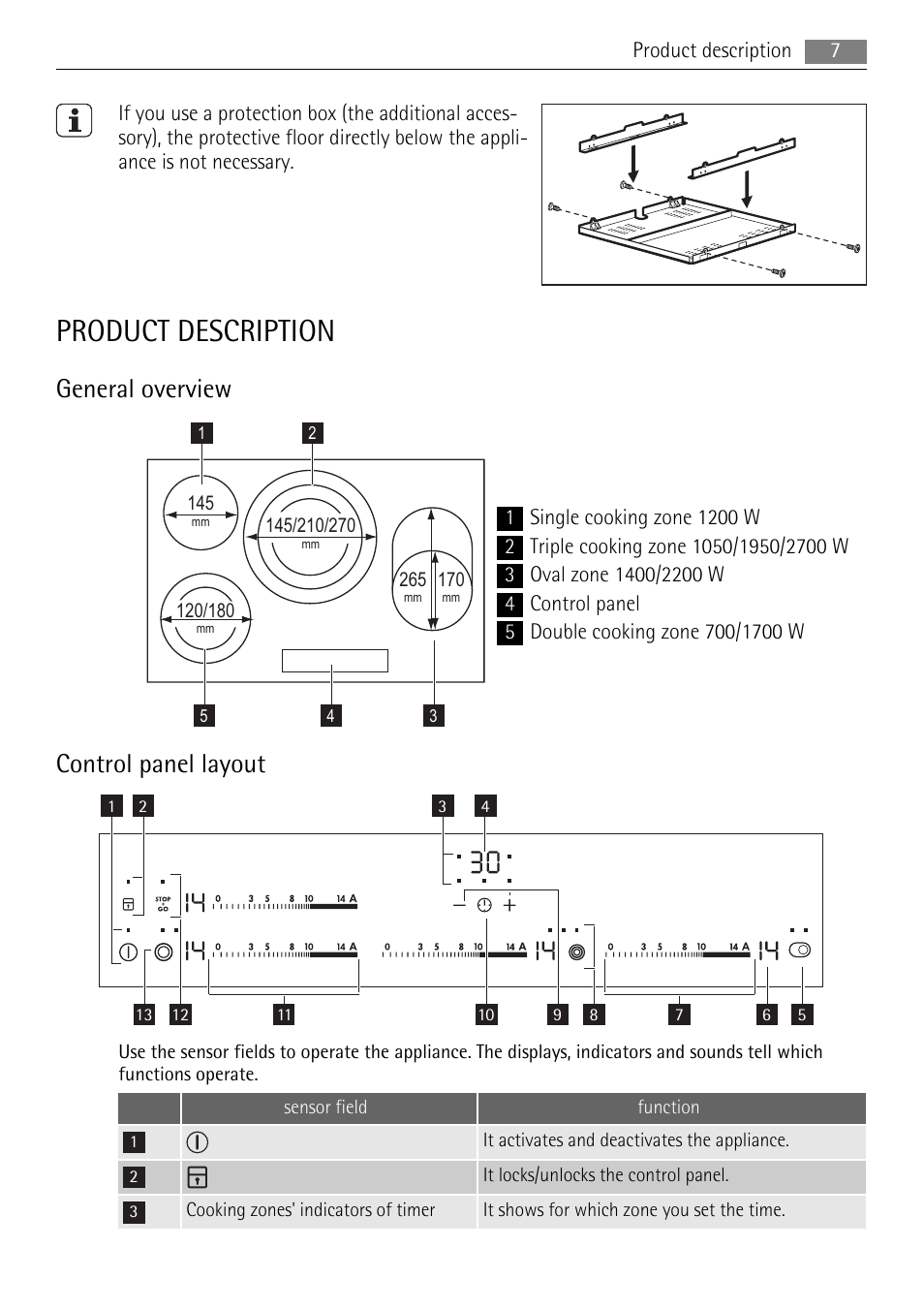 Product description, General overview, Control panel layout | AEG HK634030FB User Manual | Page 7 / 20