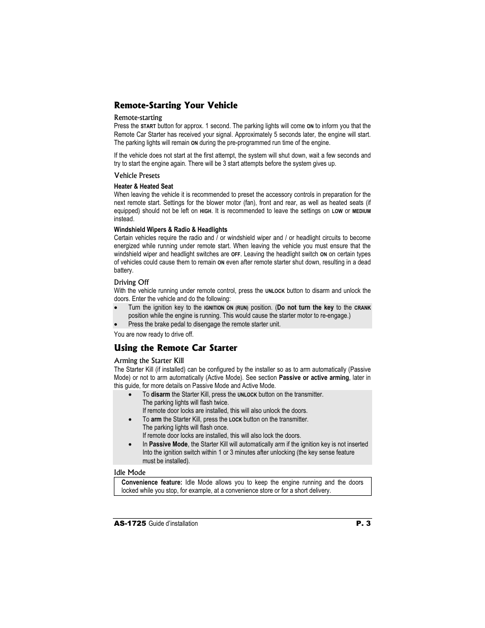 Remote-starting your vehicle, Using the remote car starter | Autostart AS-1725 User Manual | Page 3 / 9