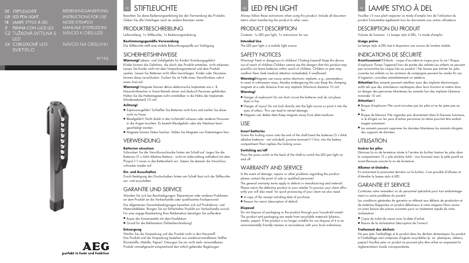 AEG LED PEN LIGHT SL8 User Manual | 2 pages