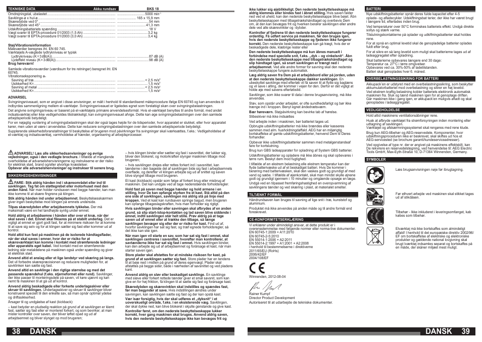 Dansk | AEG BKS 18 User Manual | Page 20 / 41