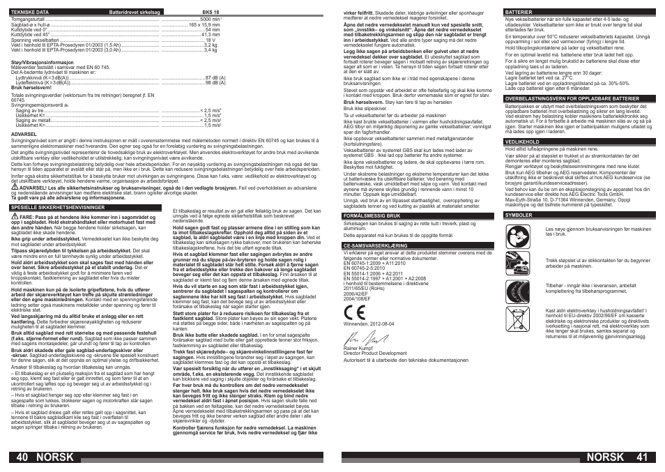 Norsk | AEG BKS 18 User Manual | Page 21 / 41