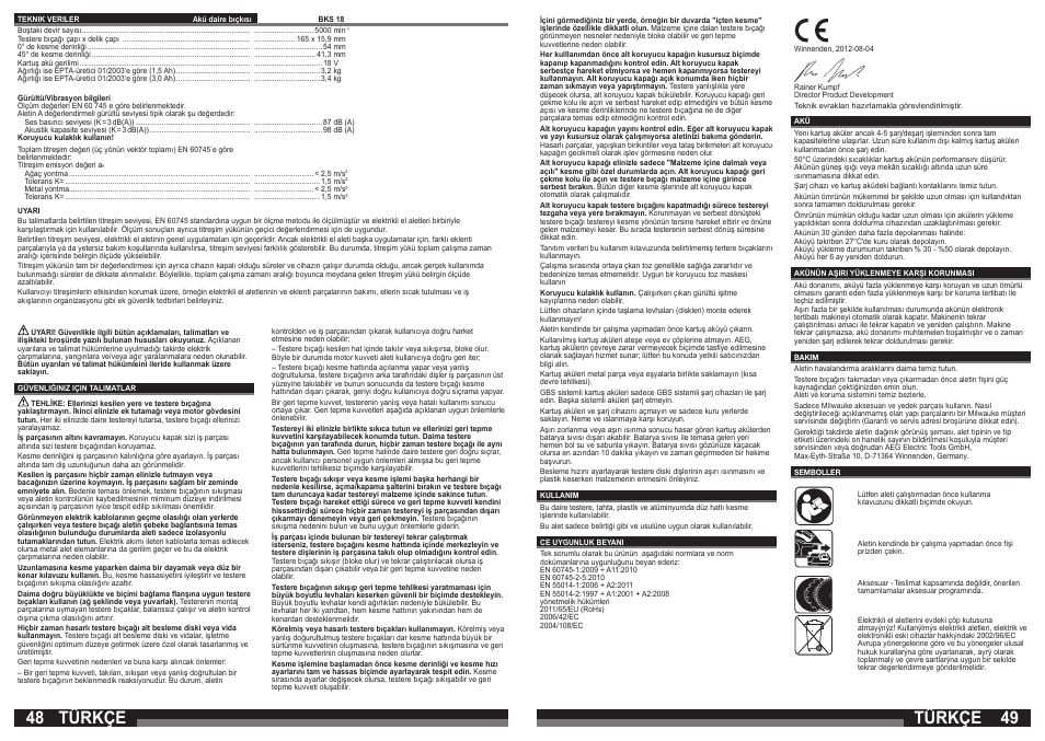 Türkçe | AEG BKS 18 User Manual | Page 25 / 41