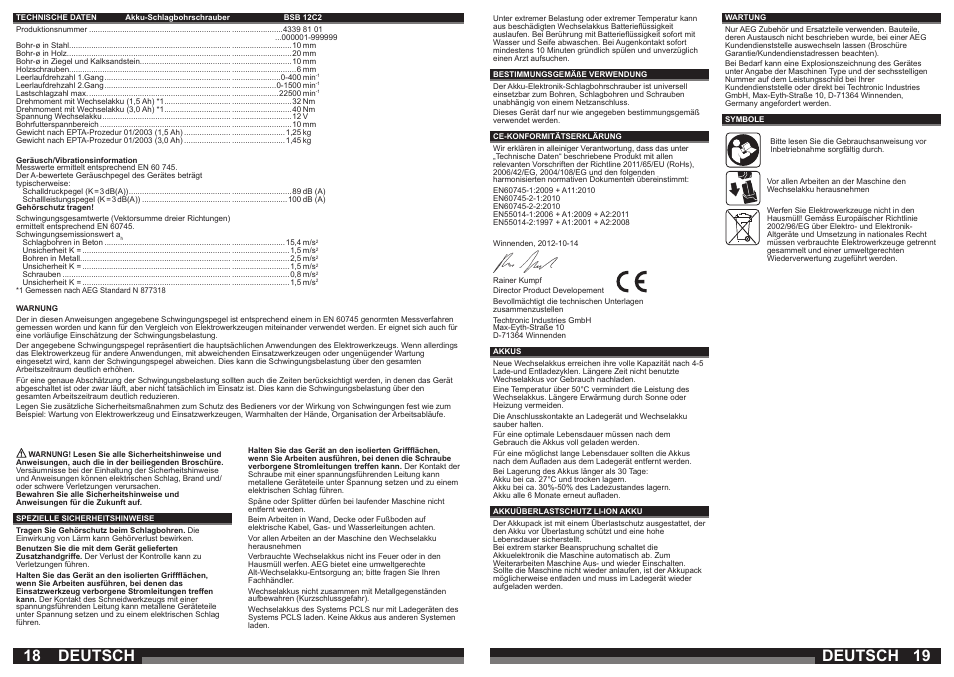Deutsch | AEG BSB 12C2 User Manual | Page 10 / 37