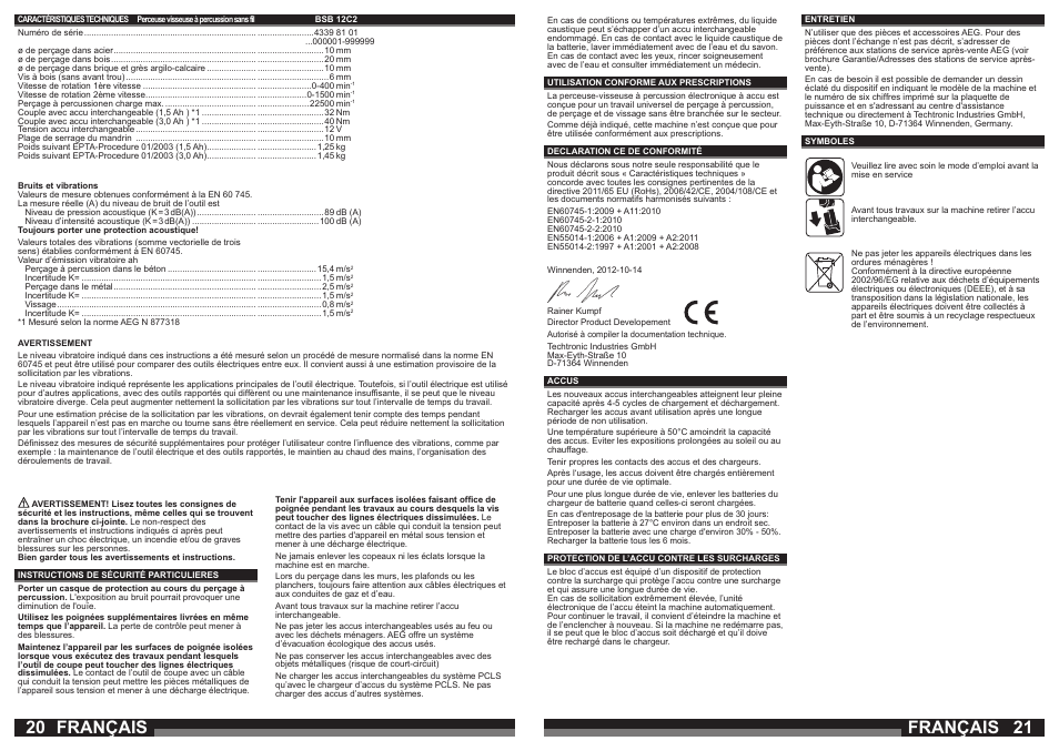 Français | AEG BSB 12C2 User Manual | Page 11 / 37