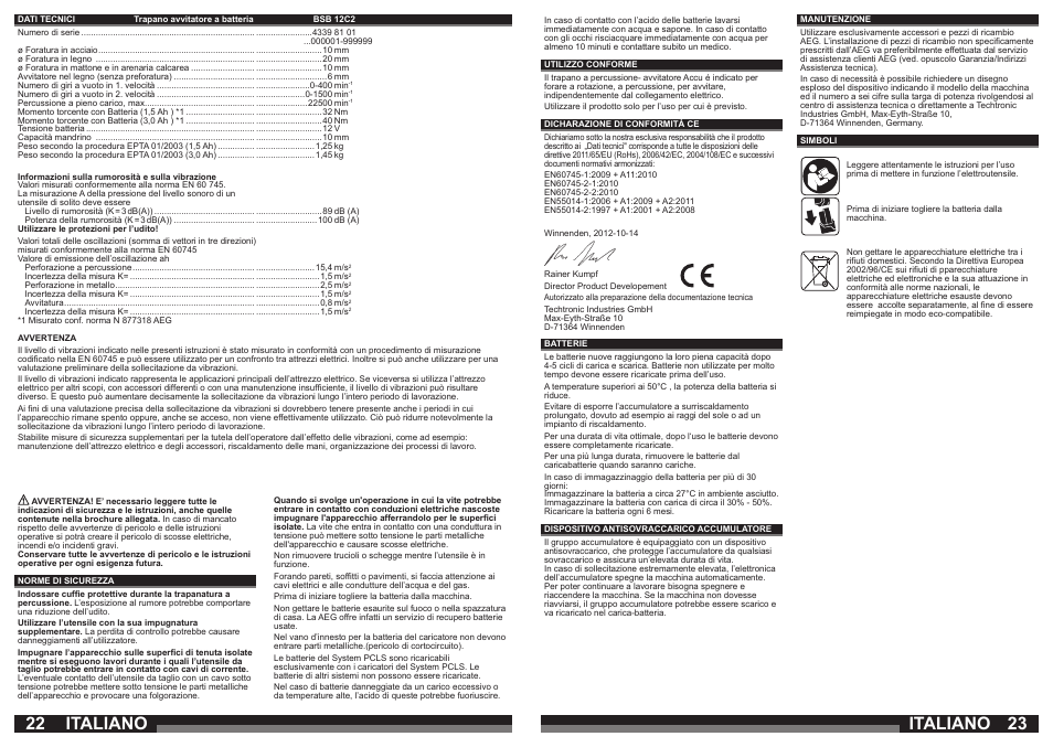 Italiano | AEG BSB 12C2 User Manual | Page 12 / 37