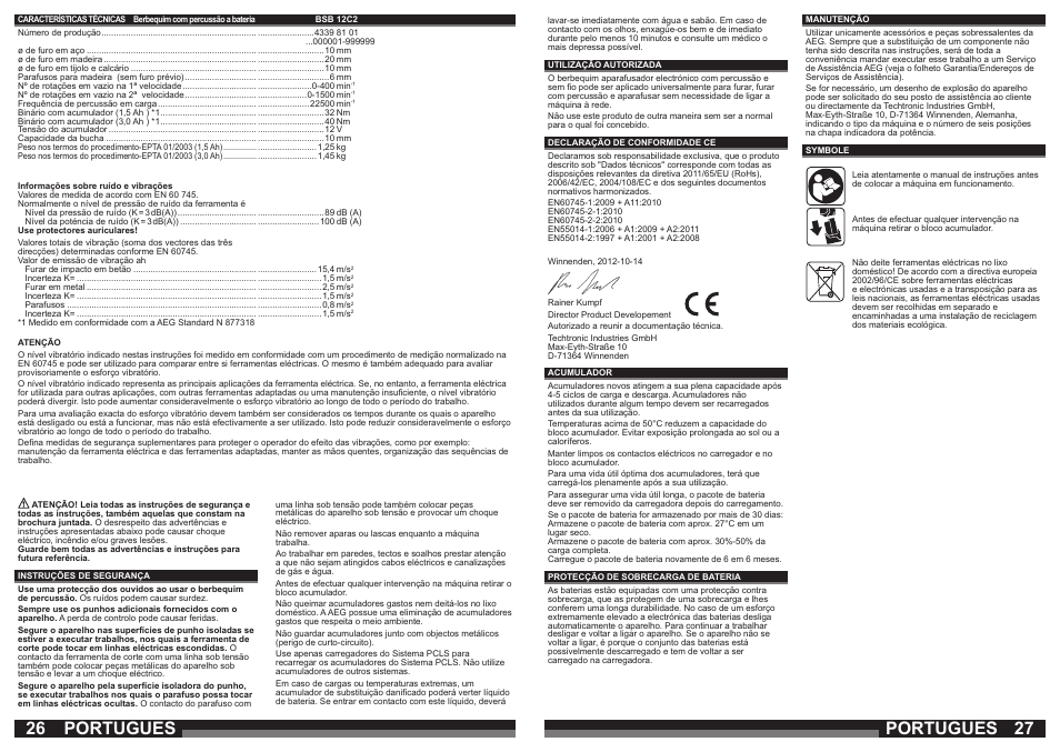 Portugues | AEG BSB 12C2 User Manual | Page 14 / 37