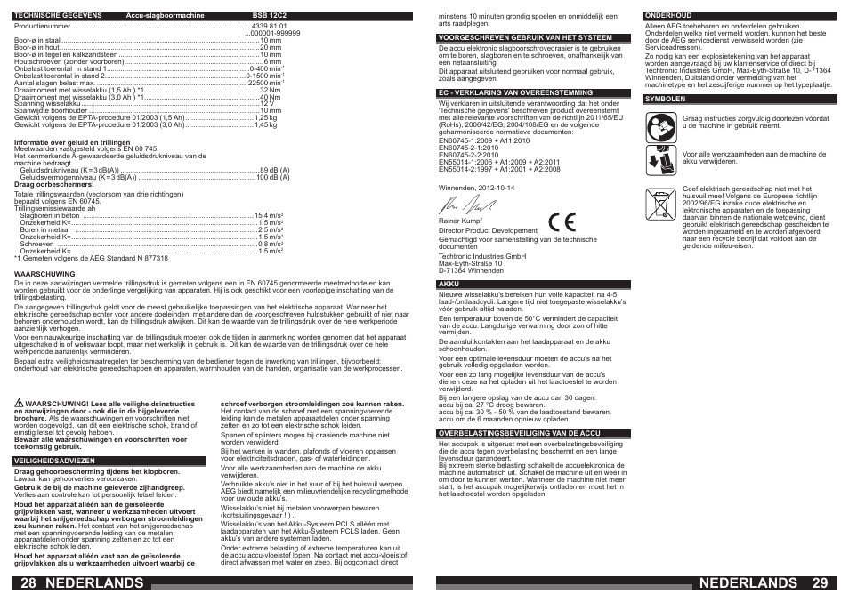 Nederlands | AEG BSB 12C2 User Manual | Page 15 / 37