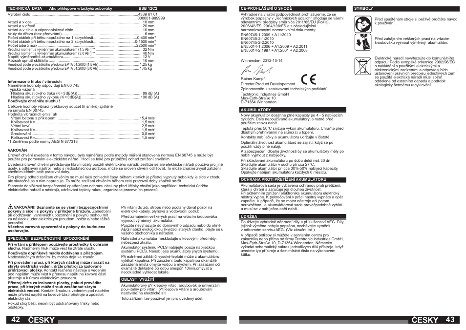 Česky | AEG BSB 12C2 User Manual | Page 22 / 37