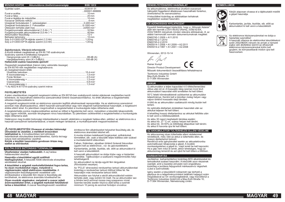 Magyar | AEG BSB 12C2 User Manual | Page 25 / 37