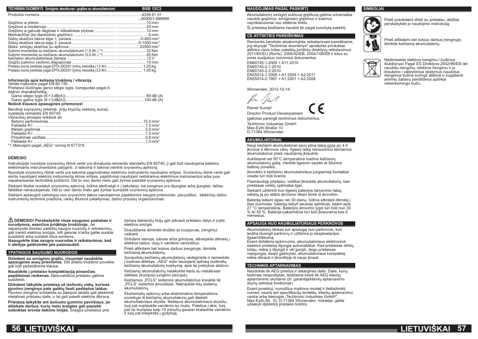 Lietuviškai | AEG BSB 12C2 User Manual | Page 29 / 37