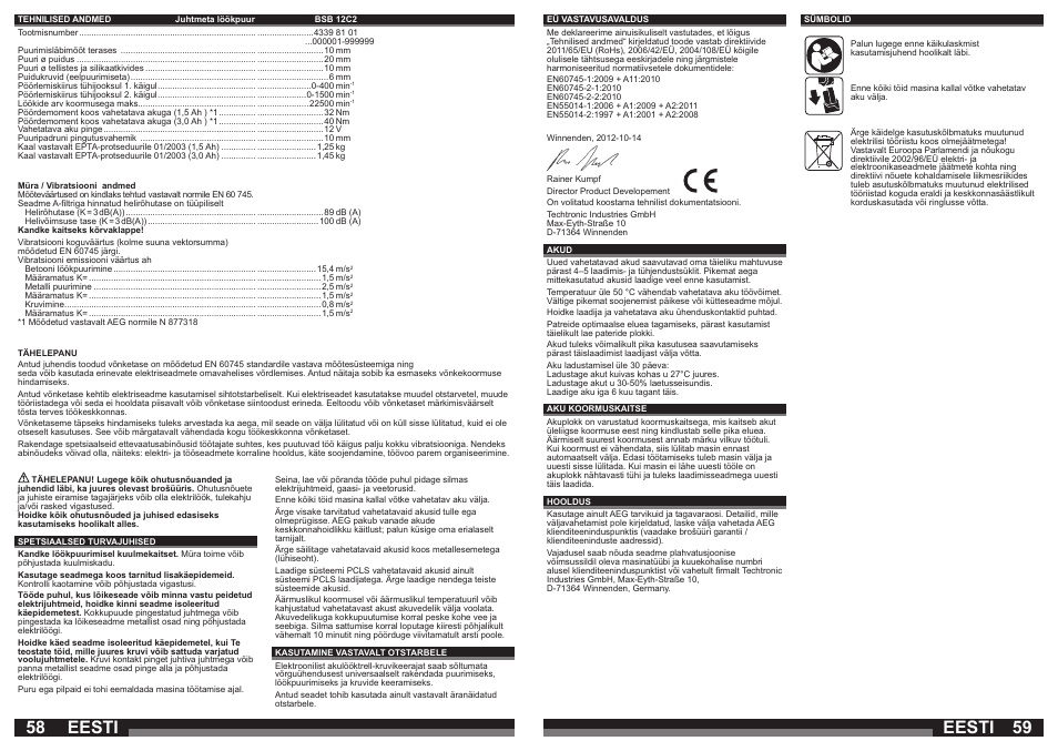 Eesti | AEG BSB 12C2 User Manual | Page 30 / 37
