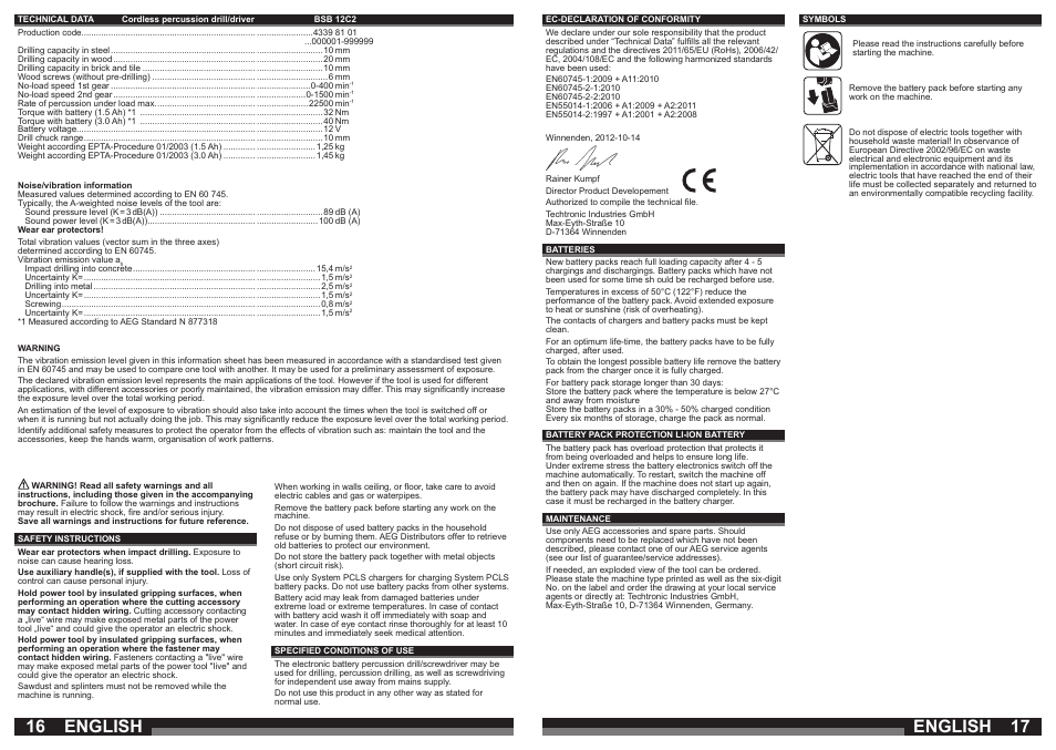 English | AEG BSB 12C2 User Manual | Page 9 / 37