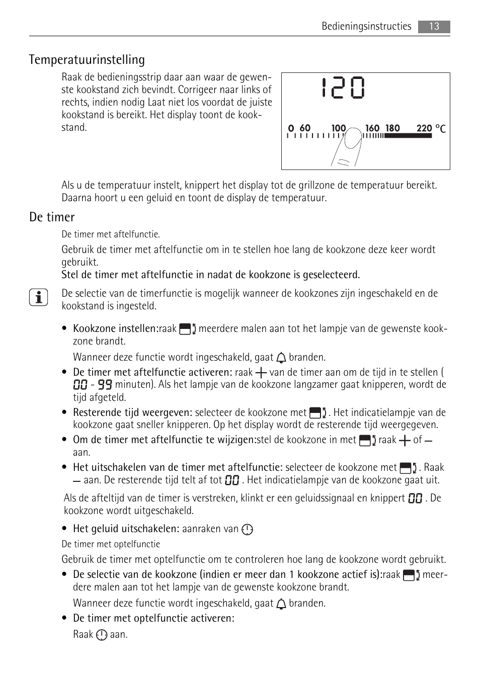 Temperatuurinstelling, De timer | AEG HC411520GB User Manual | Page 13 / 76