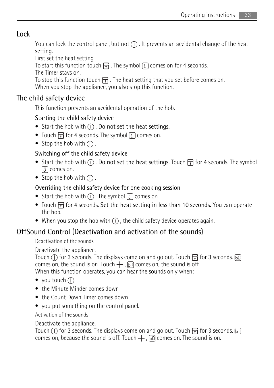 Lock, The child safety device | AEG HC411520GB User Manual | Page 33 / 76