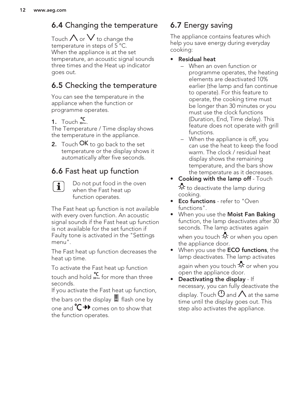 4 changing the temperature, 5 checking the temperature, 6 fast heat up function | 7 energy saving | AEG BP8314001M User Manual | Page 12 / 40