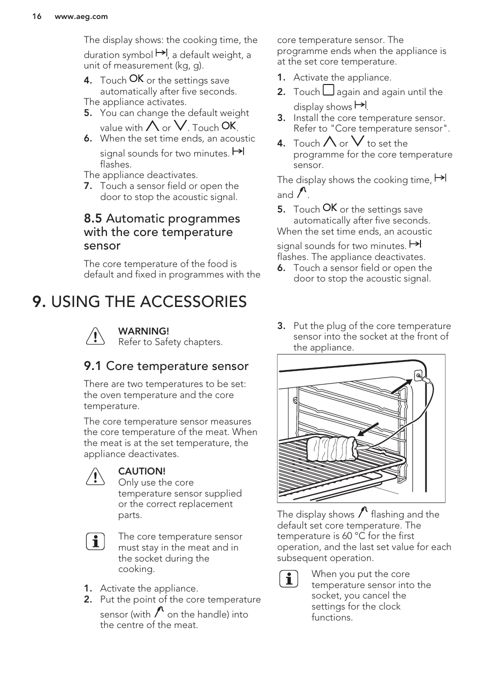 Using the accessories, 1 core temperature sensor | AEG BP8314001M User Manual | Page 16 / 40