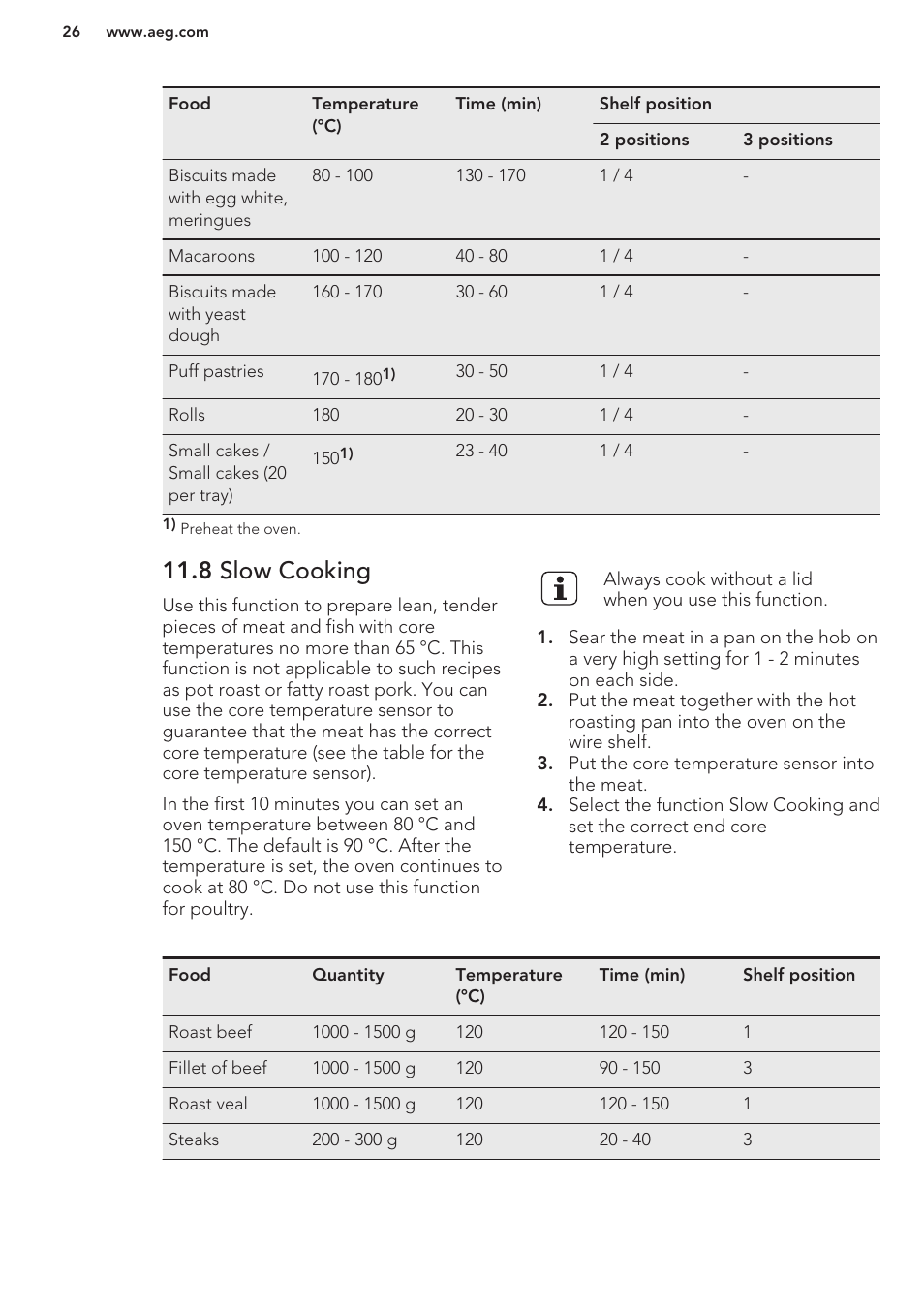 8 slow cooking | AEG BP8314001M User Manual | Page 26 / 40