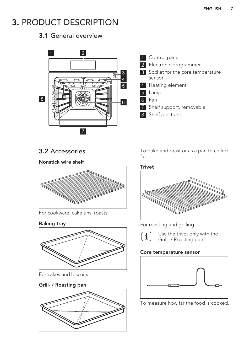 Product description, 1 general overview, 2 accessories | AEG BP8314001M User Manual | Page 7 / 40