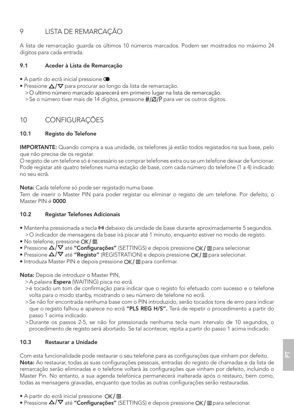 9lista de remarcação, 10 configurações | AEG Boomerang User Manual | Page 109 / 112