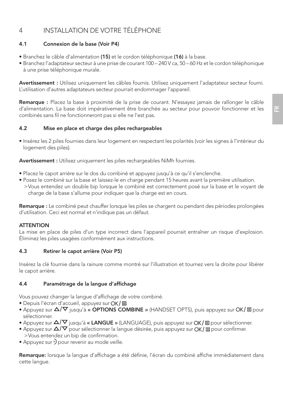 4installation de votre téléphone | AEG Boomerang User Manual | Page 25 / 112