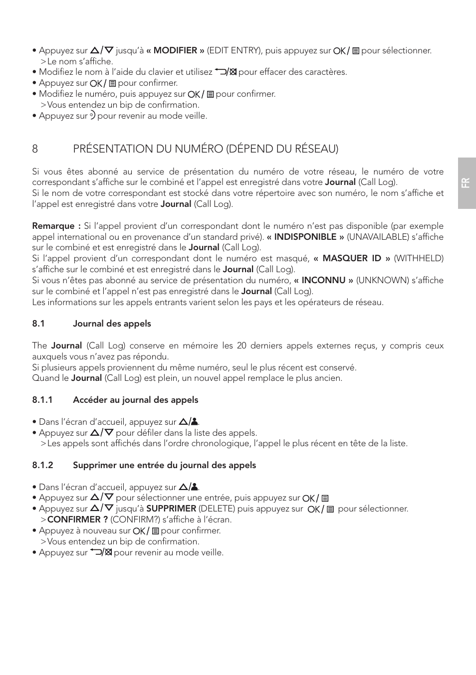 8présentation du numéro (dépend du réseau) | AEG Boomerang User Manual | Page 31 / 112